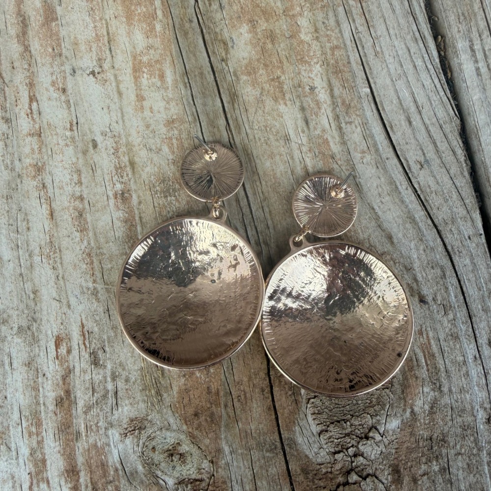 Gold Tone Rope Textured Spiral Disc Dangle Statement Earrings Boho Costume - Picture 3 of 5
